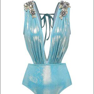 Retro Vintage Style Beaded Bathing Swimsuit and Coverup Skirt